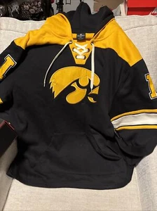 Iowa Hawkeyes Lace Up Pullover Hoodie Men's Large Hockey Colosseum Black NWT - Picture 1 of 4