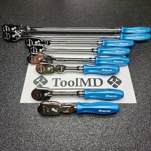 Snap-on Tools USA NEW 8pc PEARL BLUE 3/8" Drive Fixed & Flex Head Ratchet Set - Picture 1 of 24