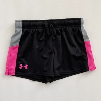 Under Armour Girls Loose Heat Gear Athletic Shorts Black  Pink & Gray Size YXL - Image 1 of 4