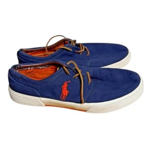 Polo Ralph Lauren HERREN 11,5 gebraucht Faxon niedrig Canvas Sneaker marineblau Leder Schnürsenkel - Bild 1 von 8