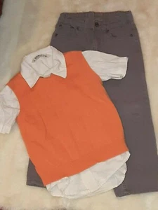 Boys size 5 orange gray white short sleeve vest denim pants outfit lot - Picture 1 of 7