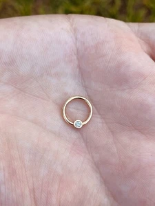Single Diamond 16G Hinged Nose Ring Septum Clicker Cartilage 14k Gold - Picture 1 of 2