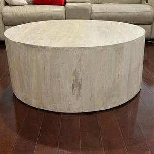 18 Zoll handgefertigter runder Kaffee-Cocktailtisch aus massivem Holz trommelförmig - Bild 1 von 1