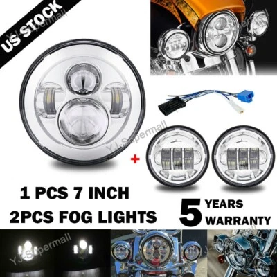 For Harley-Davidson Road King FLHR 7" LED Headlight Halo + 4.5" Passing Lights Foto 1 de 4