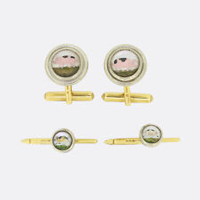 Theo Fennell Essex Crystal Pig Cufflinks and Shirt Studs 18ct Yellow Gold