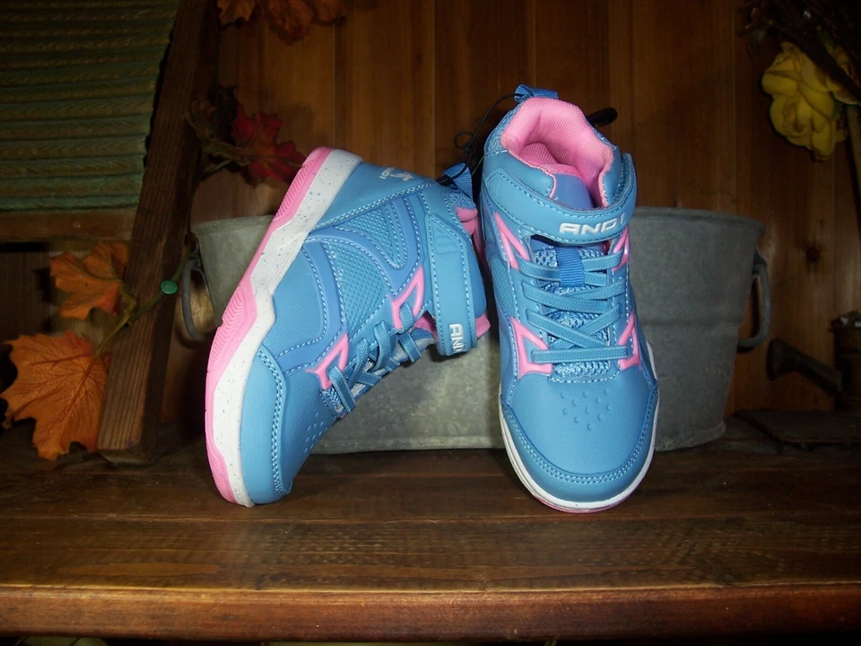 AND1 GIRLS LIGHT BLUE BASKETBALL SHOES SIZE 10 HIGH TOP SCHOOL PLAY ADJUSTABLE - Image 1 of 1