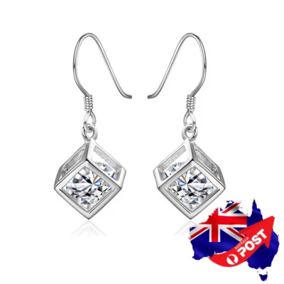 New 925 Sterling Silver Filled Crystal Cubic Drop Dangle Hook Earrings Wholesale - Image 1 of 4