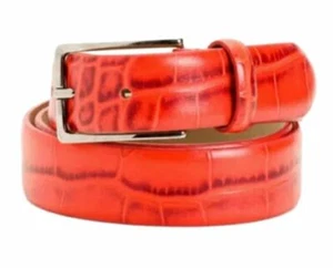 $225 Armani Collezioni ๐ฎ๐น Italy Red Croc Embossed Leather Belt Size 110cm/38US - Picture 1 of 8