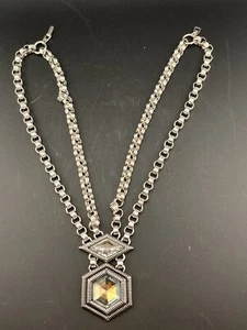Pierre Cardin 1970’s Silver Chain Geometric Crystal Necklace - Picture 1 of 11
