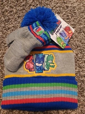 Conjunto de gorro PJ Masks - Sombrero y mitones - Niño pequeño - Gris - 2T-5T - Nuevo con etiquetas Foto 1 de 3