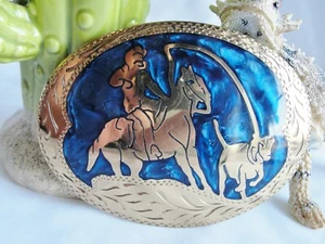 Fibbia cintura vintage Estate grande cowboy corda vitello BN collezione argentiere OK - Foto 1 di 7