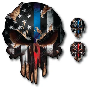 3x Thin Blue Red Line Police Skull American Flag Sticker Vinyl Decal Car Truck - Bild 1 von 4