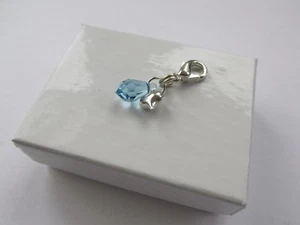 Perfect Gift Idea Aquamarine Blue Crystal Teardrop Drop - Wedding Clip on Charm - Picture 1 of 11