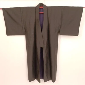 Vintage Men's Haori Jacket Brown Kimono Coat Japan Lined Traditional - Picture 1 of 4