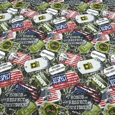 1 yard Cotton Fabric US Army Military Patriotic Dog Tags 1254 Sykel Enterprises - Image 1 of 4