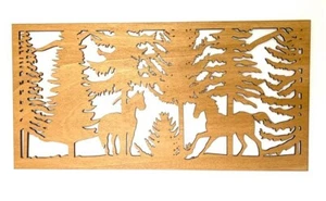 Large nature forest horses Wall Wooden Art decor picture divider frame plywood - Picture 1 of 8