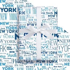 New York Gift Wrapping Paper Roll, New York Lettering in Bule, City Wrapping ... - Picture 1 of 8