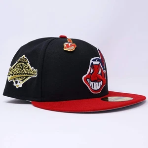 Black Red Chief Wahoo Cleveland Indians 1995 World Series 59fifty New Era Fitted - Picture 1 of 7