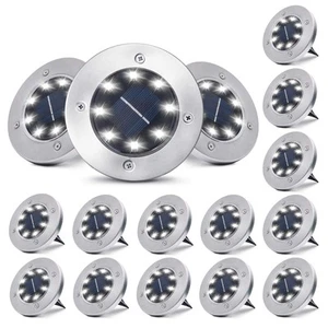 16 Packs Solar Ground Lights-Cold White, 8 LED Solar Garden Lights Waterproof... - Picture 1 of 8