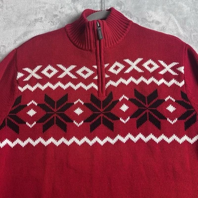 Chaps Sweatshirt Mens Large Red 1/4 Zip Pullover SnowFlake Christmas Holiday - Image 1 of 4