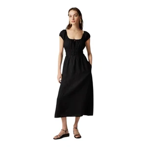 J Crew schwarzes kurzes Midikleid mit Flügelärmeln aus Leinen Damengröße M Tall - Bild 1 von 9