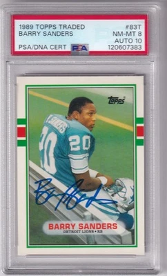 1989 TOPPS TRADED BARRY SANDERS #83T * LIONS * ROOKIE * NM-MT PSA 8 AUTO PSA 10 - Image 1 of 2