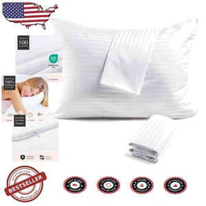 King Pillow Protectors 4 Pack 600TC Cotton OEKO-TEX Hotel Grade Silent Zipper - Picture 1 of 9