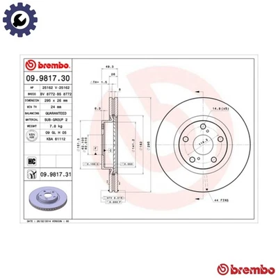 2x BRAKE DISC 09.9817.31 FOR TOYOTA 2AD-FHV/FTV 2.2L 4cyl AVENSIS - Image 1 of 4