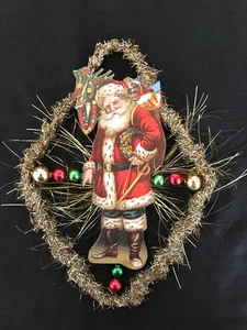 Antik Look Schrott Weihnachtsschmuck, Weihnachtsmann mit Spielzeug, Glas, Handarbeit - Bild 1 von 4