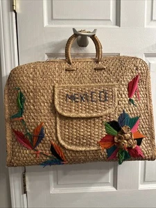 Vintage Mexico Woven Straw Tote Oversized Boho Vacation Vibes Beachy - Picture 1 of 8