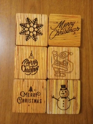 "Juego de 6 hermosos posavasos navideños grabados con láser hechos a mano madera de 3"""  Foto 1 de 4