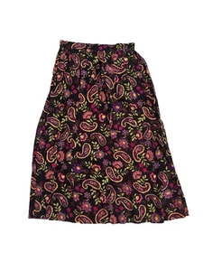 Vtg 90s Sag Harbor Pleated Black Paisley Midi Skirt, Gypsy Peasant Whimsigoth M - Picture 1 of 9