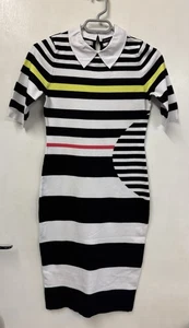 Karen Millen Fine Knitted Bodycon Striped Jumper Dress Size 2 Uk 10 - Picture 1 of 6