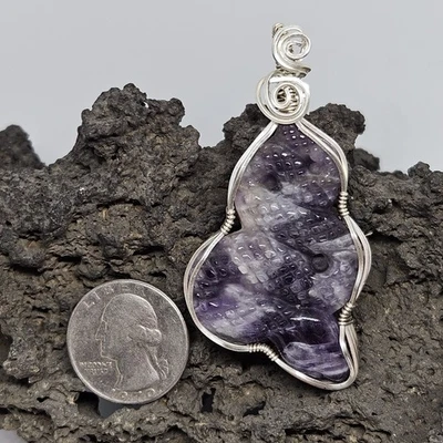 Colgante Trekntreasures Hecho a Mano #209 Amatista Serpiente Tallada Plata de Ley .925 Foto 1 de 4