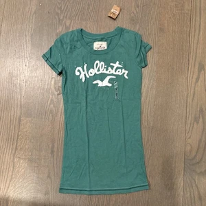 Vintage Y2K Hollister Green Screenprint Spellout Script T-Shirt Damen Gr. S - Bild 1 von 6