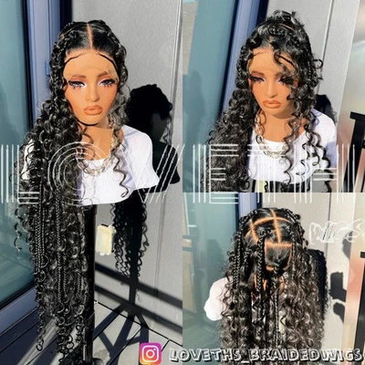 Human Hair CurlShips next day Cornrow Full lace Braided wig,black knotless braid - Image 1 of 4