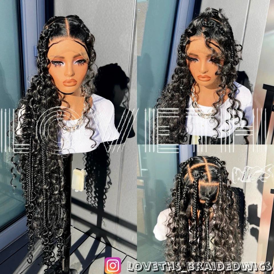 Human Hair CurlShips next day Cornrow Full lace Braided wig,black knotless braid - Image 1 of 4