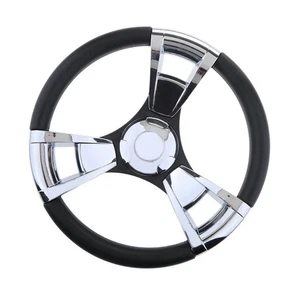 Chrom Poliert 350mm Bootslenkrad 3 Speichen mit 3/4" Zoll Schaft Steuerrad Boot - Bild 1 von 4