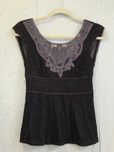 Vintage Free People grau Spitze Tank Top Gr. XS Spitze Ausschnitt Akzent Neu mit Etikett - Bild 1 von 13