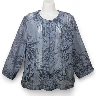 Chaqueta Transparente Coldwater Creek XL 18 Azul Cremallera Completa Floral Capas Ligeras Foto 1 de 4