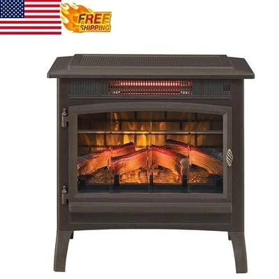 Electric Infrared Quartz Fireplace Stove Adjustable 3D Flame Effect Bronze 28 Lb - Image 1 of 4