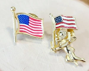 Prendedores de etiqueta de bandera americana en tono dorado querubín banderas de Estados Unidos patriótico 4 de julio - Imagen 1 de 4