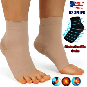 Pair Ankle Support Brace Compression Sleeve Plantar Foot Fasciitis Wrap Sports - Picture 1 of 16
