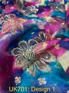 100% Silk Crinkle embroidered fabric ~Beautiful Pure Silk multi~36”~ Uk701-UK7 - Picture 1 of 38