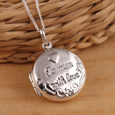 Collar colgante medallón foto 'mamá' redondo de plata de ley 925 cadena regalo en caja Foto 1 de 4