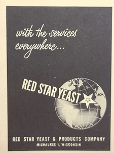 Red Star Yeast Milwaukee WI Globe World Service Everywhere anuncio impreso vintage 1953 - Imagen 1 de 4