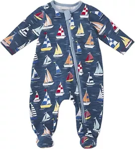 New Mud Pie Baby Boy SAILBOAT Sleeper Footed 3-6 months Shower gift Blue - Picture 1 of 3