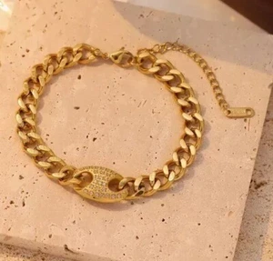 Gold Stainless Steel With Zircon Stones Chain Bracelet - Picture 1 of 3