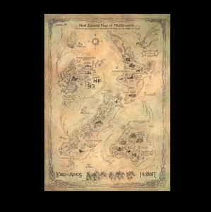 Weta New Zealand Map of Middle-earth Filming locals LOTR & The Hobbit Movies - Picture 1 of 1