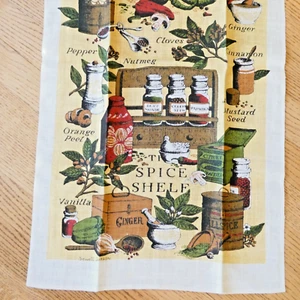 Kay Dee Handprints Linen Tea Towel Spice Shelf Sewell Jackson 17x30 in VTG NEW - Picture 1 of 7
